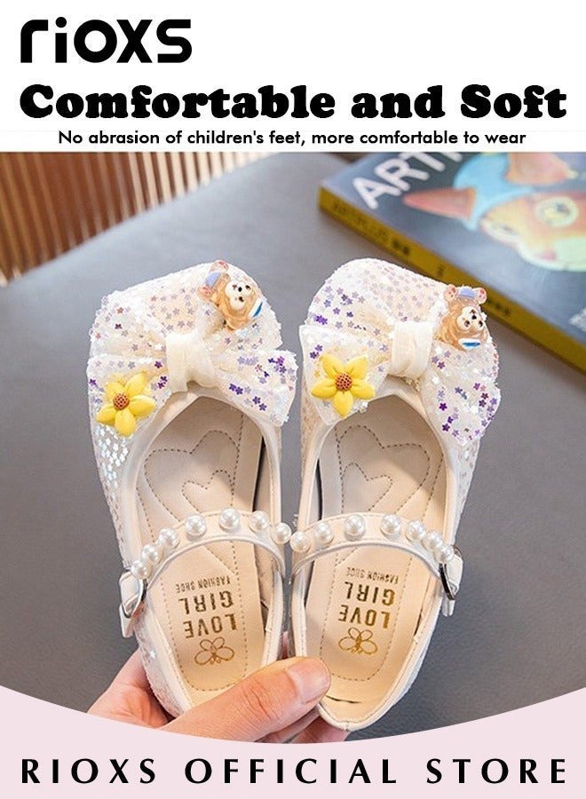 RIOXS Girls Princess Shoes Mary Jane Dance Flats Low Heel Soft Sole Shoes With Bowknot - Image 4